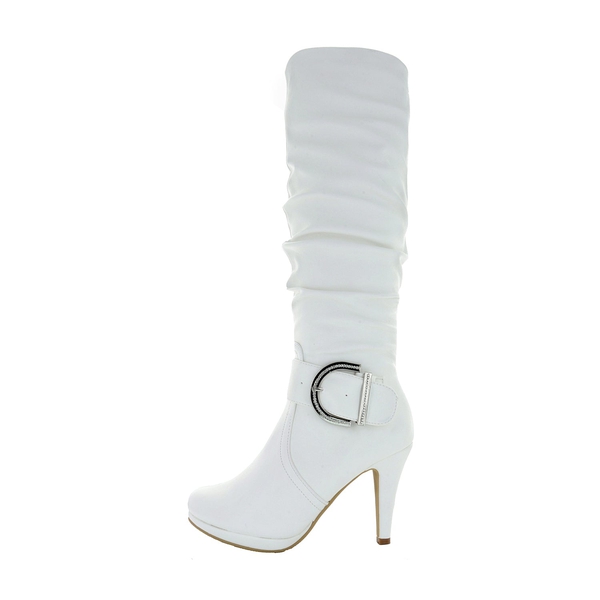Dream Pairs Women's Winter High Heel Knee High Boots - WHITE PU - 1